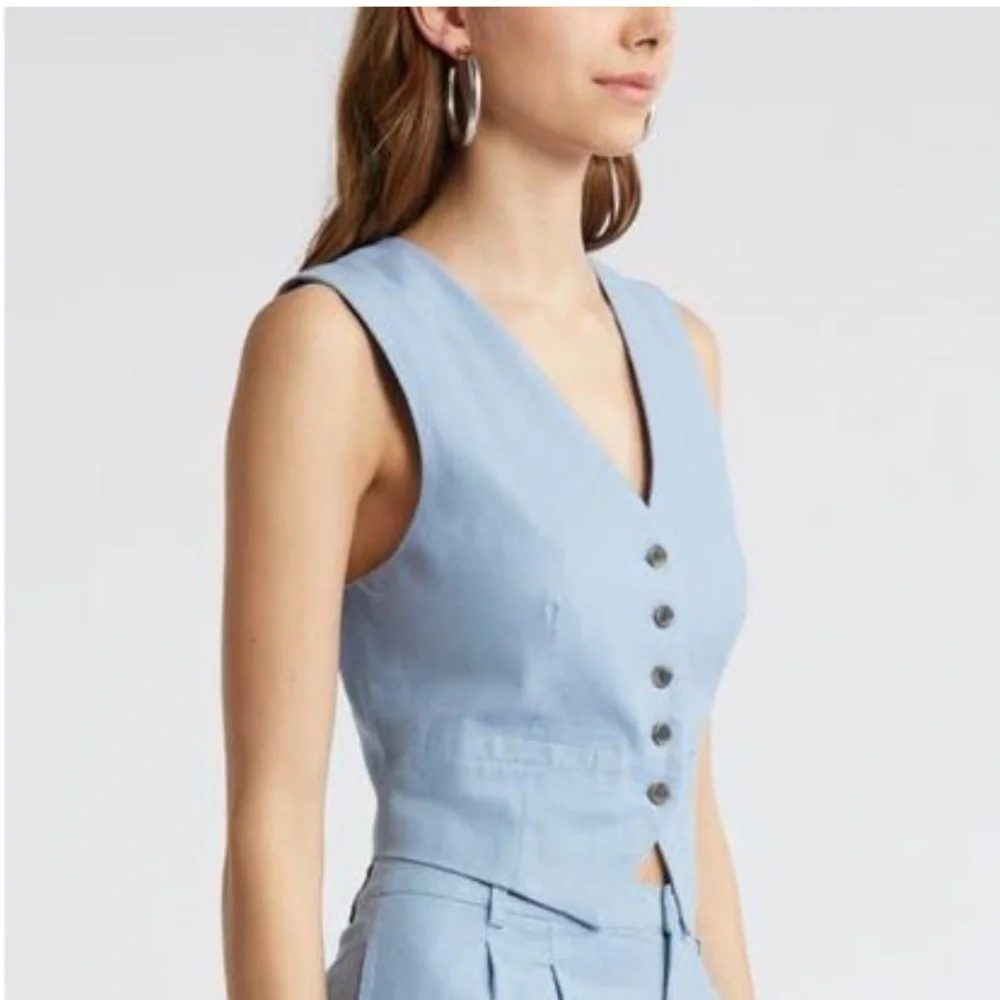 Open Edit Tailored Vest Blue Chambray Size Small - Picture 4 of 9